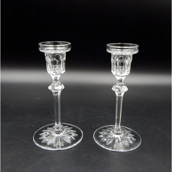 Rogaska Richmond Pattern Crystal Taper Candle Holder Pair Handmade Yugoslavia - Picture 1 of 10
